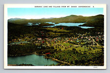Aerial View Saranac Lake Saranac Village Mt Baker NY Adirondack Mts Postcard picture