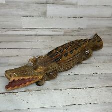 Vintage Hand Carved Wooden Crocodile Figure 20” Long picture