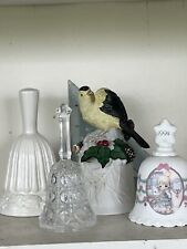 Bells 4 Pieces, White Porcelain,Crystal, With Yellow Bird And Precious Moments picture
