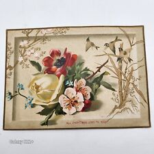 Antique 1880s Victorian Christmas Trade Card Three Birds Bamboo Flowers picture