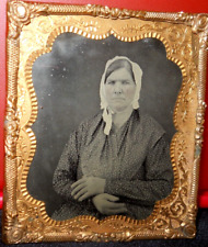 1/6th Size Ambrotype of older lady in brass mat/frame picture