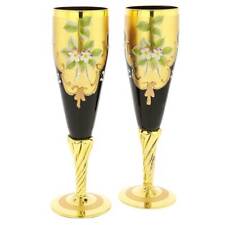 GlassOfVenice Set of Two Murano Glass Champagne Flutes 24K Gold Leaf - Purple picture