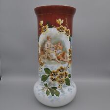 Large Antique Bristol Blown Milk Glass Vase Handpainted Flowers Gilt Boucher 13