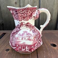 Vintage Mason’s Vista Red Pink Transfer Ware Ironstone Pitcher ENGLAND 5 3/8” picture