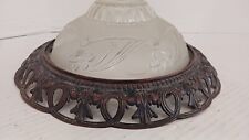 Vintage Art Deco Ornate Frosted Glass / Metal Embossed Floral Ceiling Light Shad picture