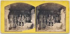 INDIA SV - Ellora Monastery Caves Interior - 1860s RARE picture