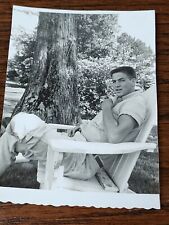 Vintage Black White Snapshot Handsome Guy 1958 Photo  Man Sitting In Chair picture