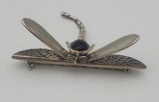 Vintage sterling silver 925 onyx Dragonfly insect brooch pin picture
