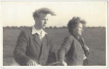 1957 Young Couple w/ Hair in the Wind - REAL PHOTO Vintage Postcard picture