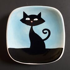 Hues N Brews Blue Black Cat Cattitude Tea Caddy Trinket Dish Mini Saucer 2 7/8