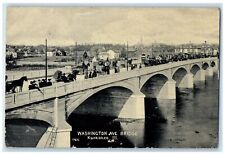 1907 Washington Ave Bridge Crowd Building Classic Car Kamkakee Illinois Postcard picture