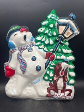 Vintage Molded Plastic Snowman And Dog Christmas Decoration Wall Hanging 16”x13” picture