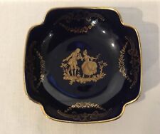 Vintage Limoges Castel France Cobalt Blue Gold Trim Porcelain Dish 5”X 5” X 1.5” picture