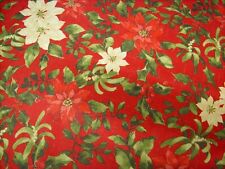 Vtg December Home Christmas Poinsettia Tablecloth 100% Polyester 82x58