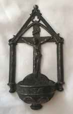 Rare Antique Metal Holy Water Font Jesus Cross Religious Wall Hanging 6