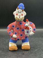 Vtg Handmade Painted Clay Clown With A Chicken Whistle Flute picture
