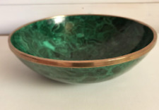 Vintage Green  Malachite Bowl  with  Brass  Rim - 11 3/4 inches picture