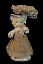 Vintage Mid Century Modern Ceramic Lace Girl W/Parasol-2 Missing Dogs -Japan picture