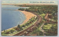 Postcard Aerial View, South Shore Drive, Chicago, Illinois Vintage 1950 picture