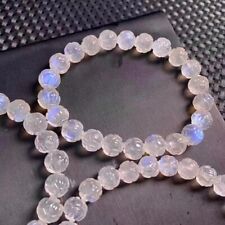 Natural Moonstone Blue Light Crystal Clear Carving  Beads Bracelet 8.4mm AAAAA picture