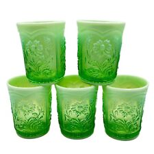 Vintage Rosso Glass Green Opalescent Floral Glasses Tumblers 4