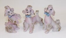 Set of 3 Vintage Pink Spaghetti Porcelain Poodle Figurines picture