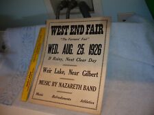 1926 west end fair weir lake gilbert pa music by nazareth band advertising sign picture