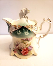 R Schlegelmilch Prussia Blue/Green Pink Rose Flowers Tea Pot Art Neveau picture