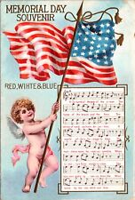 Memorial Day Souvenir PC Cherub Holding American Flag Sheet Music Red White Blue picture