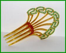 Vintage Amber Celluloid Hair Comb with Green Rhinestones picture
