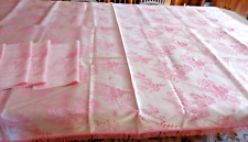 Vintage Pink Damask Satin Tablecloth~Napkins~WW11 Japan~Pagodas~Cherry Trees~ picture