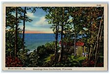1947 Scenic View Trees Lake Greetings From Cumberland Wisconsin Vintage Postcard picture