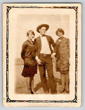 Cowboy And Two Women Portrait, Sepia, Antique, Vintage Photograph, OOAK picture