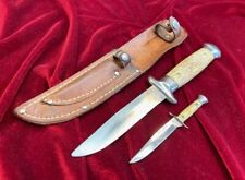 RARE 3 Pc SET VINTAGE COLONIAL PROV RI USA HUNTING KNIVES, CUB KNIFE & TWIN CASE picture