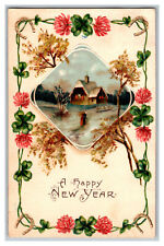 Postcard A Happy New Year Country House Scene Vtg. Standard View Embossed Card picture