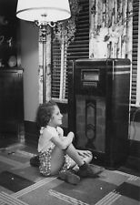 Black and White Photo Little Girl Sitting on Floor Radio  7x10 Reprint A-9 picture