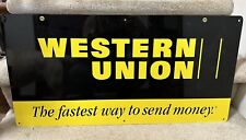 Vintage Western Union Double Sided Tin Sign The Fastest Way to Send Money USA  picture