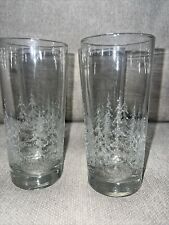 Libbey's Drinking Glasses Frosted Pine Trees Set Lot 4 High Ball Christmas Vtg picture