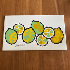 Mid-Century Georges Briard Green Lemon Enamel Metal Tile Trivet / Coasters 12