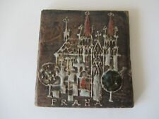 Vintage stoneware souvenir tile dimensional detail Praha Prague 5