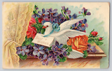 Postcard Best Wishes Dove Embossed c 1909 picture
