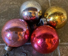 Vintage Set of 4 Shabby Glass Christmas Ornaments 1.5” Across picture