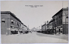Lodi, CA- California Pine Street Look East Street View early 1900s VTG Postcard picture