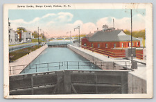 Postcard Lower Locks Barge Canal, Fulton, N.Y. New York Divided Back A153 picture