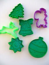 Christmas Cookie Cutters Lot of Six Plastic Green Purple picture