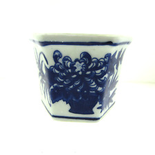 Vintage Miniature Blue and White Porcelain Hexagon Pot Planter 3.5*2.5 high picture