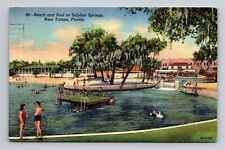 c1941 Linen Postcard Tampa FL Sulphur Springs Beach and Pool picture