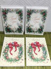 Lot of 4 Hallmark Christmas Thank You Cards Variety Holly Rabbits 3-7/8 x 5-5/8 picture