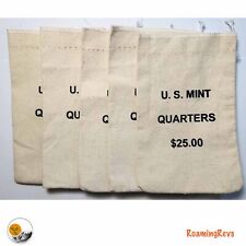 Five (5) EMPTY United States Mint Burlap Quarter Bags-STRONG Bags for Storage picture
