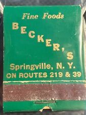 VINTAGE MATCHBOOK - BECKER'S FINE FOODS - SPRINGVILLE, NY - UNSTRUCK picture